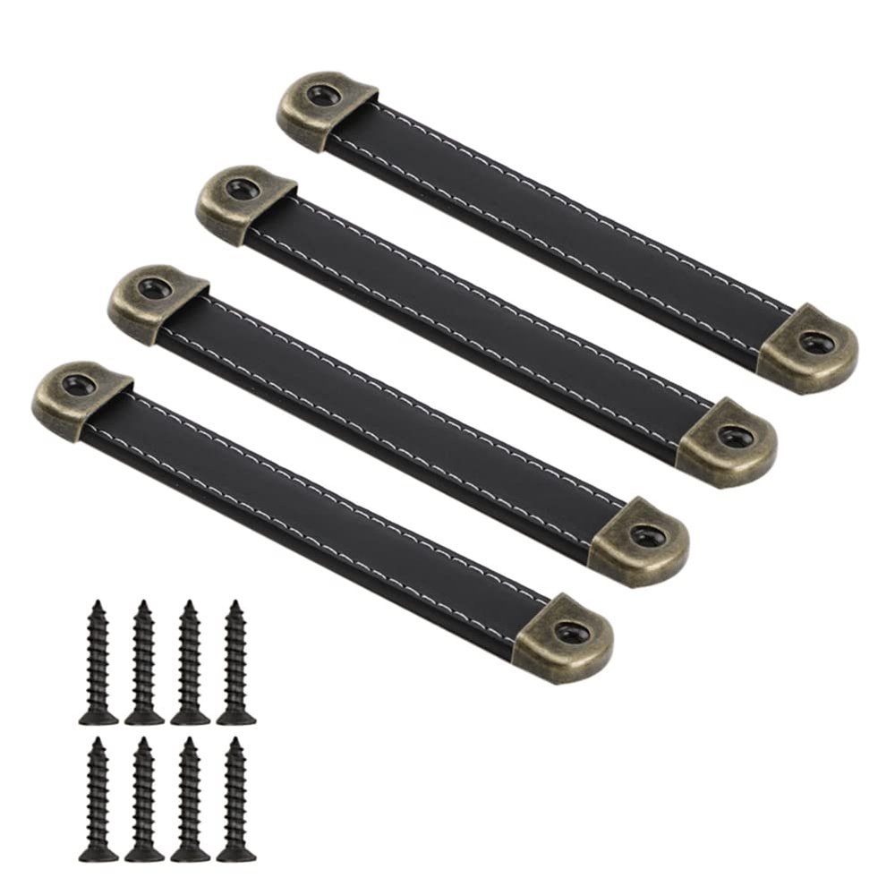 WsidQokfn Retro Drawer Handle,4 Pcs Vintage Leather Handles Furniture Kitchen Drawer Pull Cabinet Door Handle Retro Handmade Leather Handles 160mm(Black,128mm)