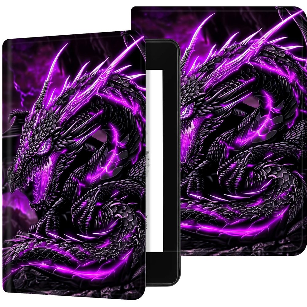 for Kindle 10th Generation 2019 Case, Slim PU Leather Kindle Cover 10th Generation, Adjustable Stand with Auto Sleep/Wake Smart Cover (Not fit Kindle Oasis or Kindle 2022), Black Purple Dragon