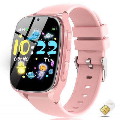Munnrei 4G Kids Smart Watch Phone - Smart Cell Phone Watch for Boys Girls with Call SOS Games Alarm Camera Music Calculator School Mode Children Touch Watches for Kids Birthday Ages 4-12 (Pink)