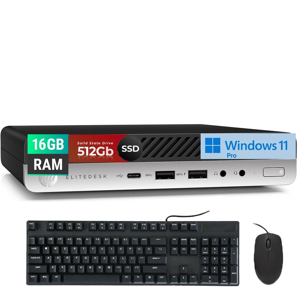 HP EliteDesk 800 G5 Mini Business Desktop PC, Core i7-9700T up to 4.3GHz, 16GB DDR4 RAM, 512GB SSD, Keyboard and Mouse, WiFi, Windows 11 Pro (Renewed)