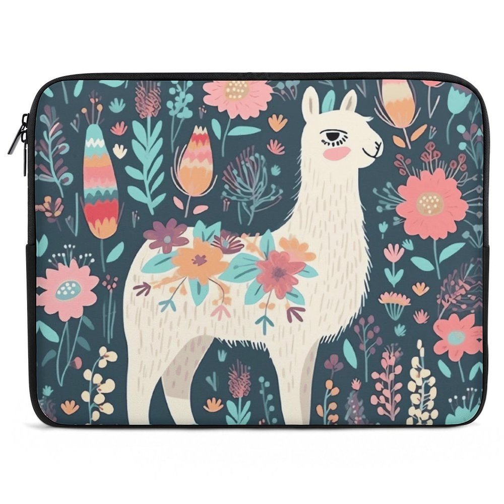 17inch Laptop Sleeve Bag Cute Llama Floral Laptop Bag Shockproof Computer Carrying Cover Slim Briefcase Handbag