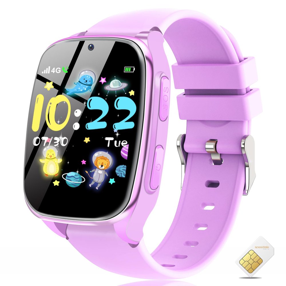 4G Kids Smart Watch Phone  Smart Cell Phone Watch for Boys Girls with Call SOS Games Alarm Camera Music Calculator School Mode Children Touch Screen Watches for Kids Birthday Ages 4-12, Purple