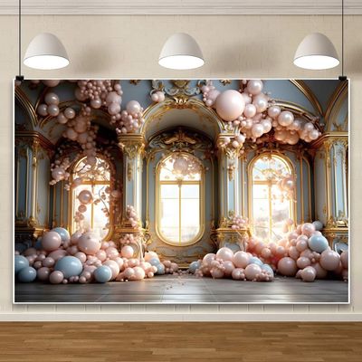 ChloropLastid 10x6.5ft European Palace Interior Arch Wall Backdrop Vintage Medieval Room Balloons Wedding Anniversary Photography Background for Women Girls Birthday Party Cake Table Decor Banner