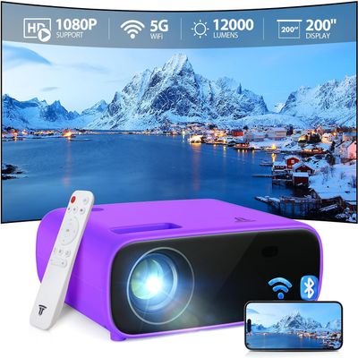 Wielio Projector, Native 1080P Projector with WiFi and Bluetooth, Portable Outdoor Movie Mini Projector Compatible with iOS/Android/Laptop/HDMI/PC/TV Stick/USB
