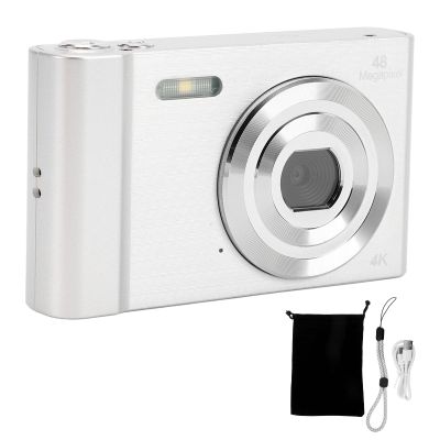 4K Digital Cameras, 1080P 48MP Vlogging Video Camera with 16X Zoom, 2.7 Inch Screen Compact Small Point Shoot Camera for Photography Travel Vlogging (Silver)