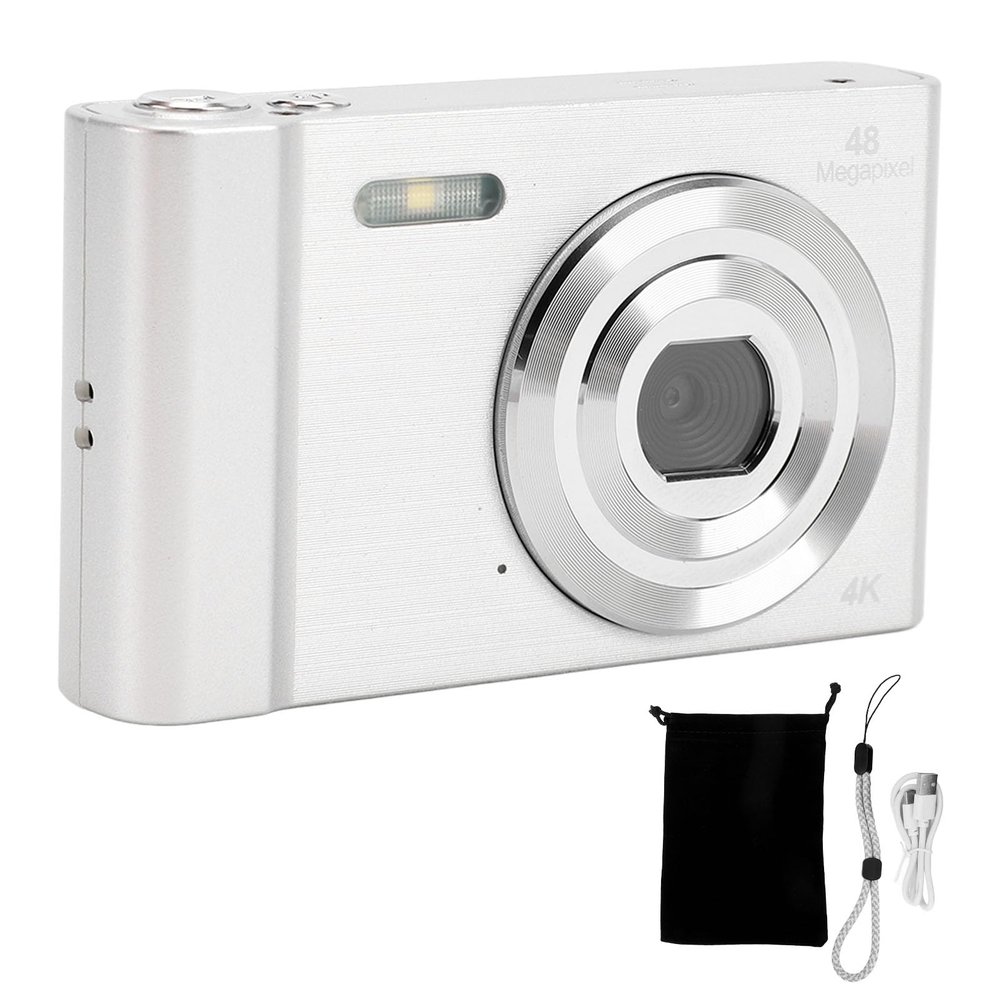 4K Digital Cameras, 1080P 48MP Vlogging Video Camera with 16X Zoom, 2.7 Inch Screen Compact Small Point Shoot Camera for Photography Travel Vlogging (Silver)