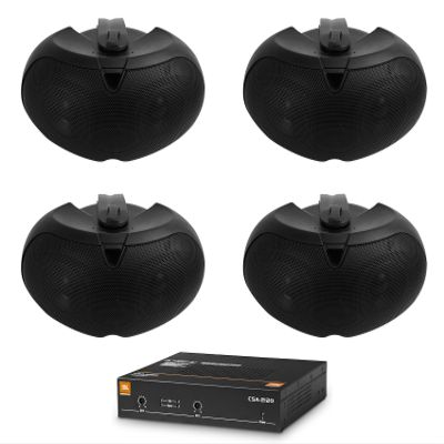 Audiosavings Bundle: (1) JBL CSA 2120 2 x 120w 2-Channel Power Amplifier Commercial Amp 4 Restaurant/Bar Bundle with (4) Rockville D4-8 Black Dual 4" 8 Ohm Home Patio Speaker (5 Items)