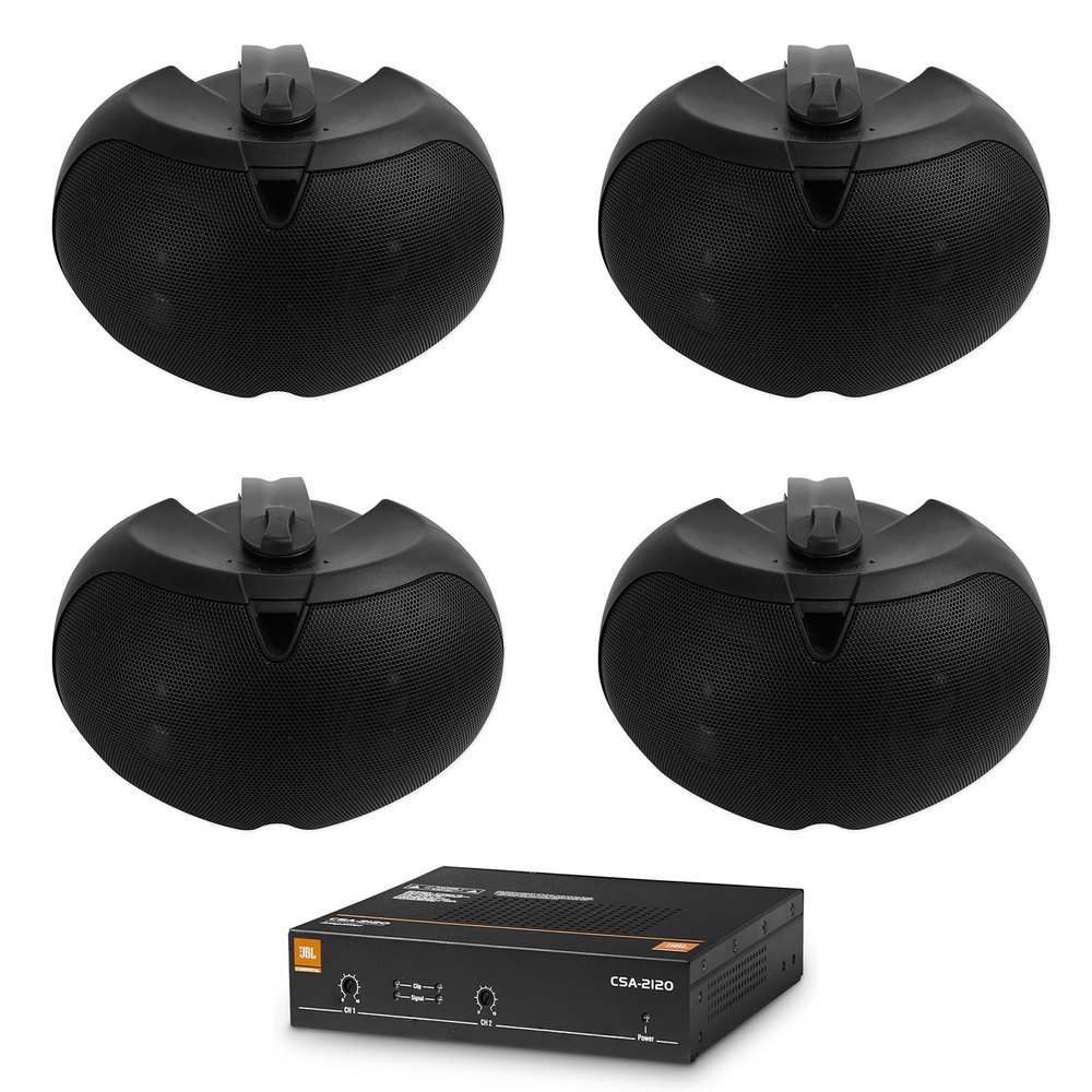 Audiosavings Bundle: (1) JBL CSA 2120 2 x 120w 2-Channel Power Amplifier Commercial Amp 4 Restaurant/Bar Bundle with (4) Rockville D4-8 Black Dual 4" 8 Ohm Home Patio Speaker (5 Items)
