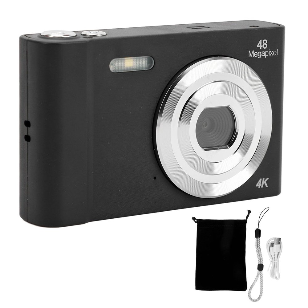 4K Digital Cameras, 1080P 48MP Vlogging Video Camera with 16X Zoom, 2.7 Inch Screen Compact Small Point Shoot Camera for Photography Travel Vlogging (Black)