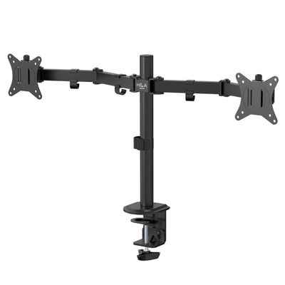 H&A Dual Monitor Desk Mount, Heavy Duty Fully Adjustable tilt and Swivel Arm Steel Stand, Holds 2 Computer Screens up to 32 inches and Max 20 lbs Each, VESA 75x75 and 100x100 C-clamp & Grommet, Black
