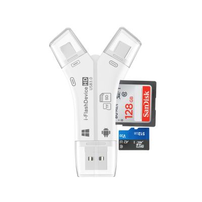 4-in-1 USB 3.0 SD/Micro SD Card Reader for iPhone, iPad, Android, Mac, Computer, Camera, Trail Camera Viewer, Portable Memory Card Reader Adapter for iPhone ipad Charge(White)