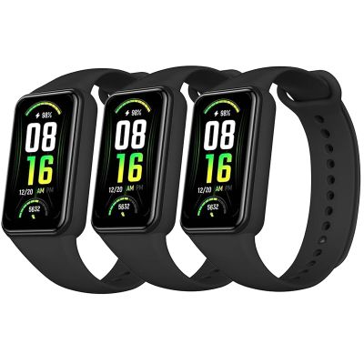 LIANCGJUE 3 Pack Soft TPU Compatible with Amazfit Band 7 Replacement Band, Adjustable Replacement Sport Loop Straps for Amazfit 7 Strap for Women Men (black/black/black)