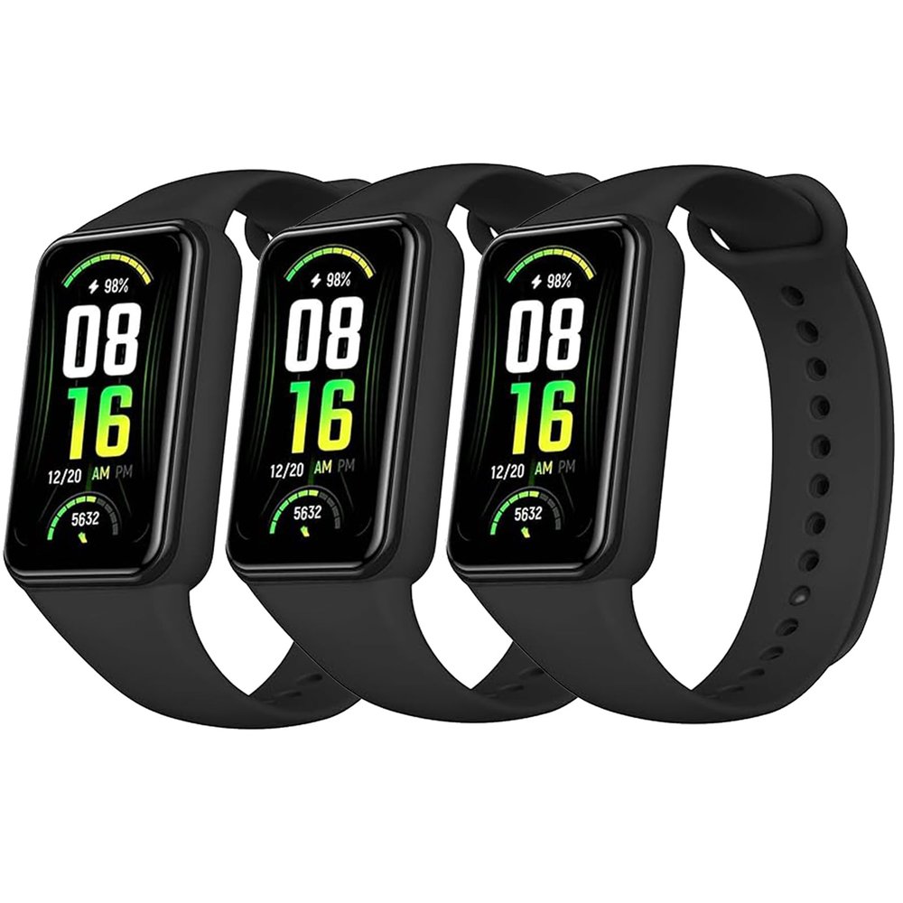 LIANCGJUE 3 Pack Soft TPU Compatible with Amazfit Band 7 Replacement Band, Adjustable Replacement Sport Loop Straps for Amazfit 7 Strap for Women Men (black/black/black)