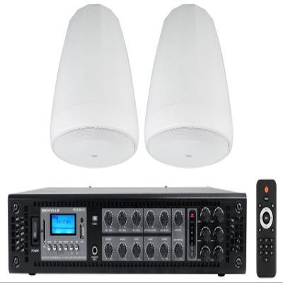 Rockville Bundle: (1) RCS180-6 180 Watt 6 Zone 70v Commercial/Restaurant Amplifier/Bluetooth Bundle with (2) JBL Control 64P/T-WH 4" 30w Hanging Pendant Speakers (3 Item)
