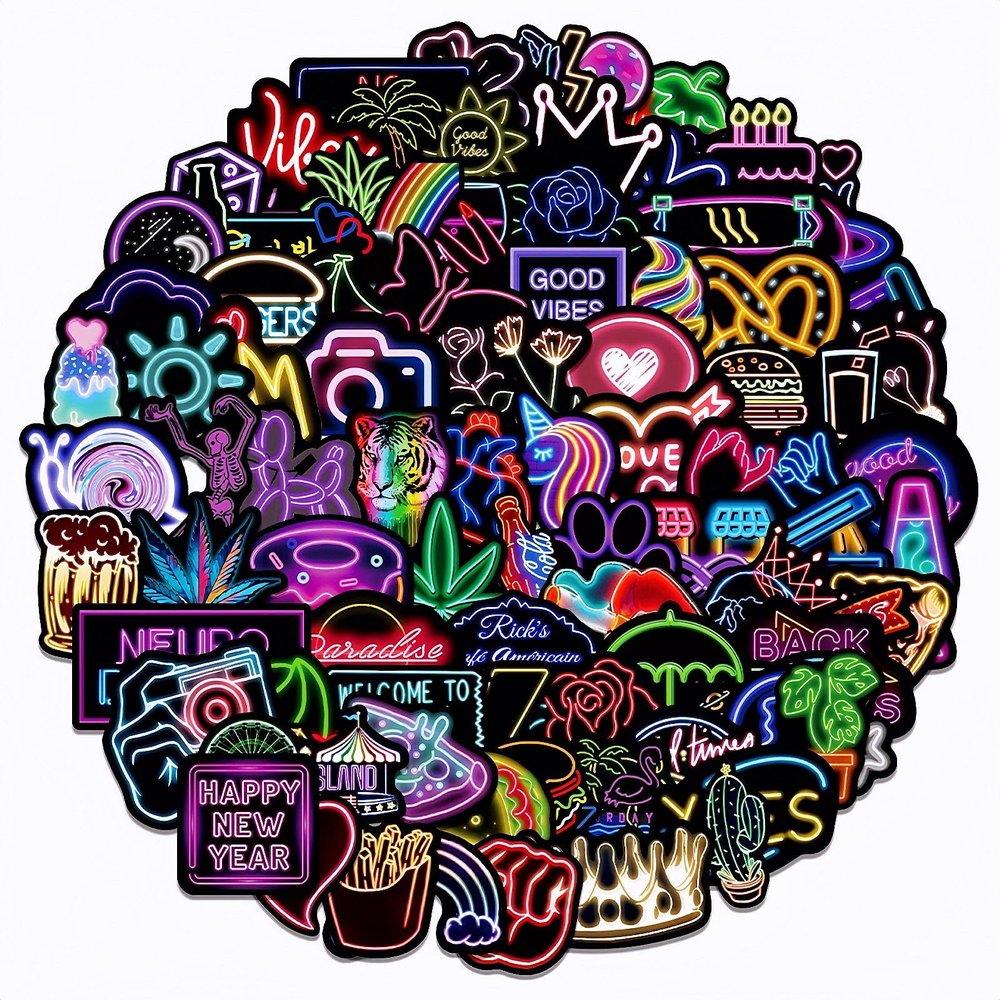 100 Pcs Cool Neon Stickers,Water Bottle Stickers, Sticker Pack for Kids Adults Teens, Waterproof Vinyl Stickers, Stickers for Laptop, Water Bottle, Guitar, Skateboard, Luggage, Phone (Cool Neon-01)