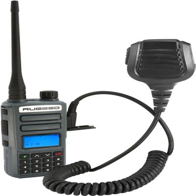 Rugged Radios Bundle GMRS Two Way Handheld Radio Walkie Talkie for Hiking Camping Overlanding Off Road Features Grey Long Range Weather Channels and Rechargeable Battery