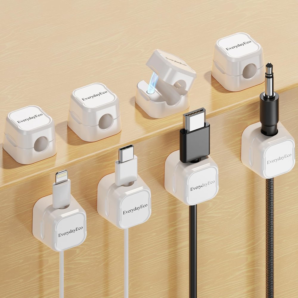 8 Pack Cord Organizers, Charger Cord Holder, Charging Cable Holder, Desk Wire Organizer, Wire Clips Adhesive, Everyday ECO Cord Holder for Nightstand, Office Desk, Cable Clips, USB Cable Holder