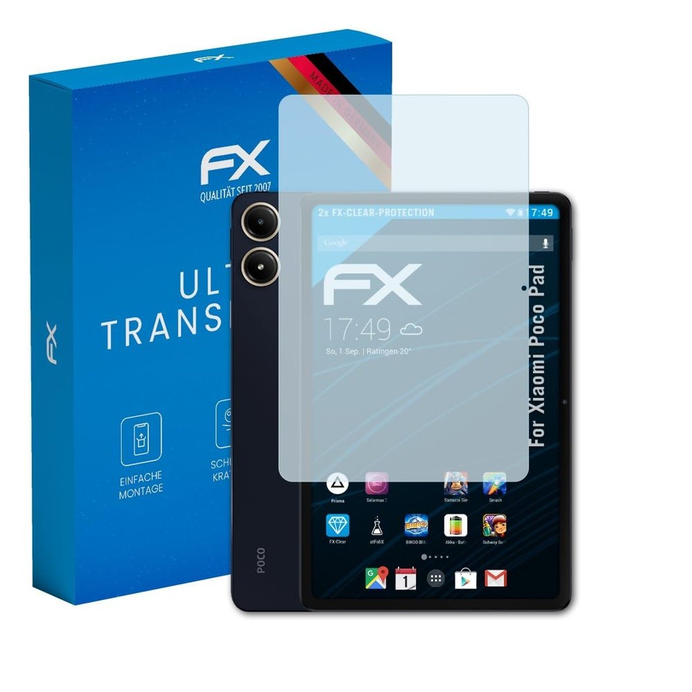 atFoliX Screen Protection Film compatible with Xiaomi Poco Pad Screen Protector, ultra-clear FX Protective Film (2X)