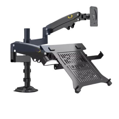 AVXANKTG H180 FP-2 22"-32" LCD TV Monitor Desktop Stand + 10"-17" Laptop Stand Gas Spring Full Motion 2-12kg Double Arm Clamp Hole