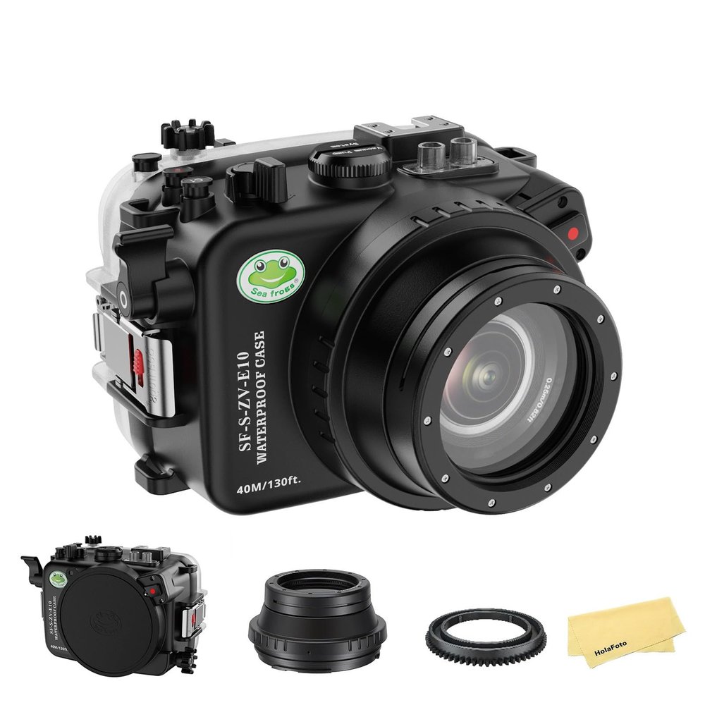 Seafrogs Underwater Housing for Sony ZV-E10 with FL28 Flat Port, [40M/130FT] Waterproof Scuba Housing Case for Sony Alpha ZV-E10 with FE E10-18mm F/4 OSS, FE 28-60 mm F4-5.6