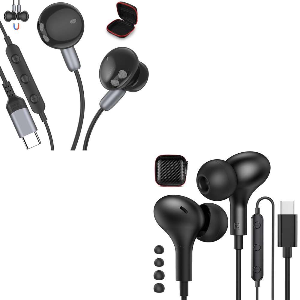 2-Pack USB C Headphones Black for iPhone 15 Pro Max,Samsung Galaxy,Googl Pixel,OnePlus,Huawei P70 60 50 40 30 Pro
