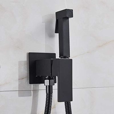 DAHSLNWKN Faucet Brass Shower Tap Black Washer Mixer Cold Hot Water Mixer Crane Square Shower Sprayer Head Tap Toilet Faucets