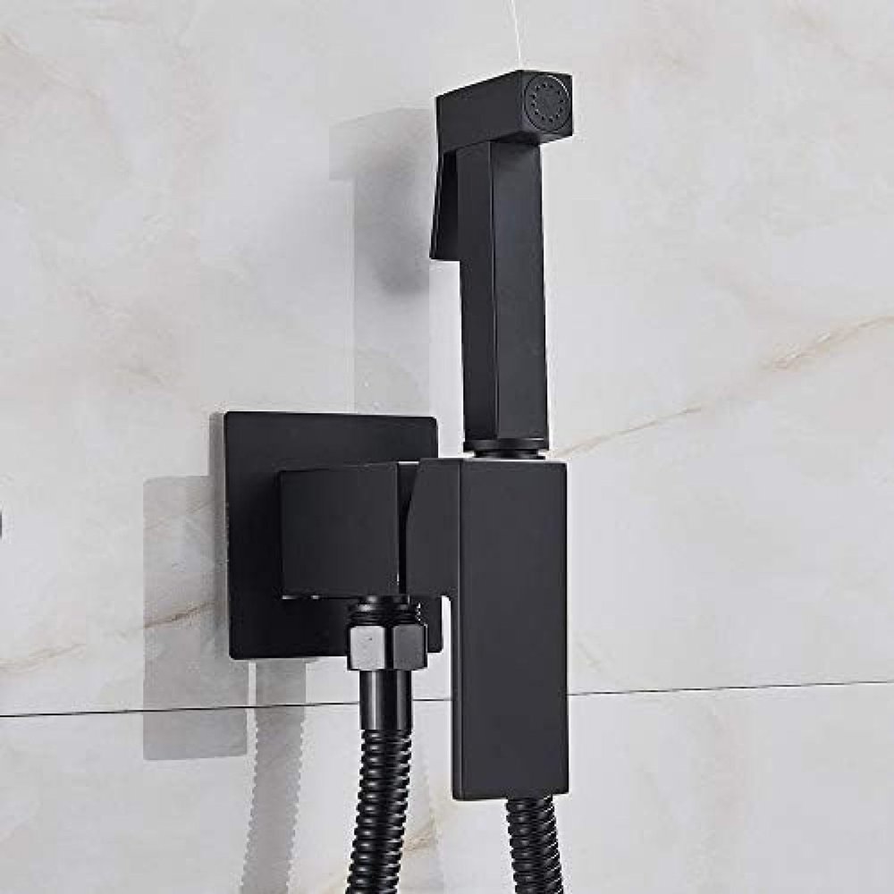 DAHSLNWKN Faucet Brass Shower Tap Black Washer Mixer Cold Hot Water Mixer Crane Square Shower Sprayer Head Tap Toilet Faucets