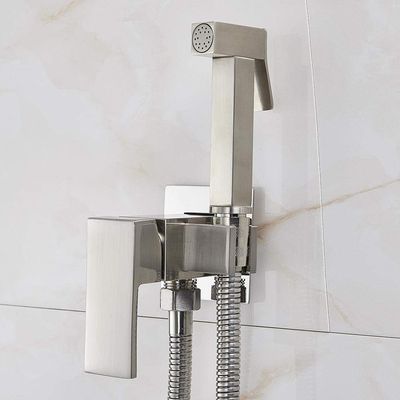 DAHSLNWKN Bathroom Sink TapsFaucet Brass Shower Tap Washer Mixer Cold Hot Water Mixer Crane Square Shower Sprayer Head Tap Toilet Faucets-Matt Black(Brushed Nickle)
