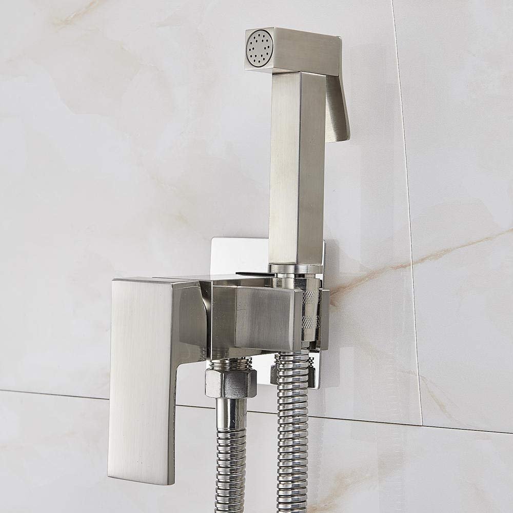 DAHSLNWKN Bathroom Sink TapsFaucet Brass Shower Tap Washer Mixer Cold Hot Water Mixer Crane Square Shower Sprayer Head Tap Toilet Faucets-Matt Black(Brushed Nickle)