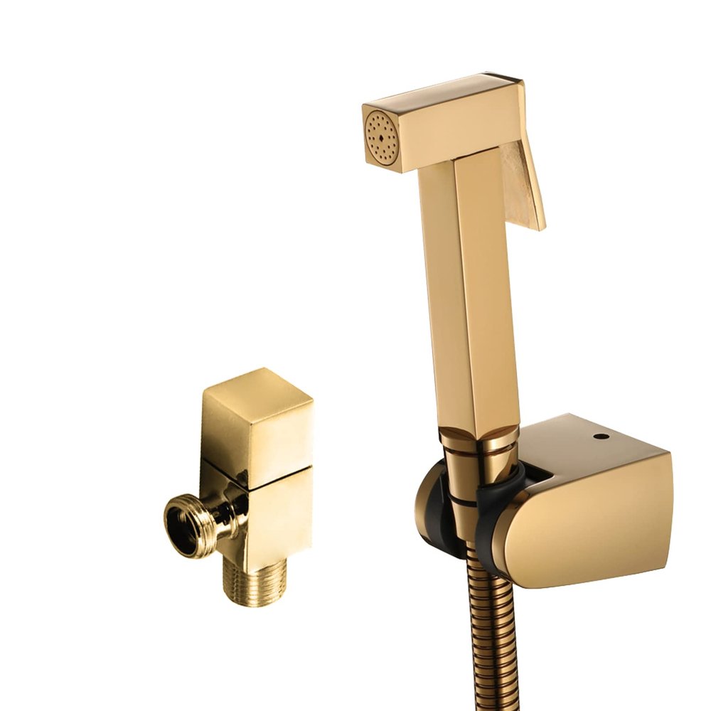 DAHSLNWKN Hand HeldSprayer for Toilet, High Pressure Square Sprayer Kit Portable Rust Proof Shower Sprayer Head for Personal Hygiene,Gold(Gold)