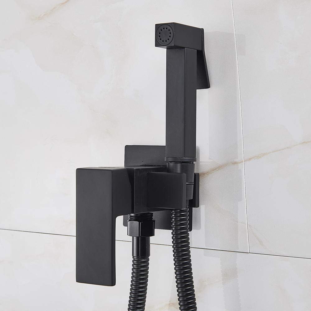 MUOBSBJRX Bathroom Sink TapsFaucet Brass Shower Tap Washer Mixer Cold Hot Water Mixer Crane Square Shower Sprayer Head Tap Toilet Faucets-Matt Black(Matt Black)