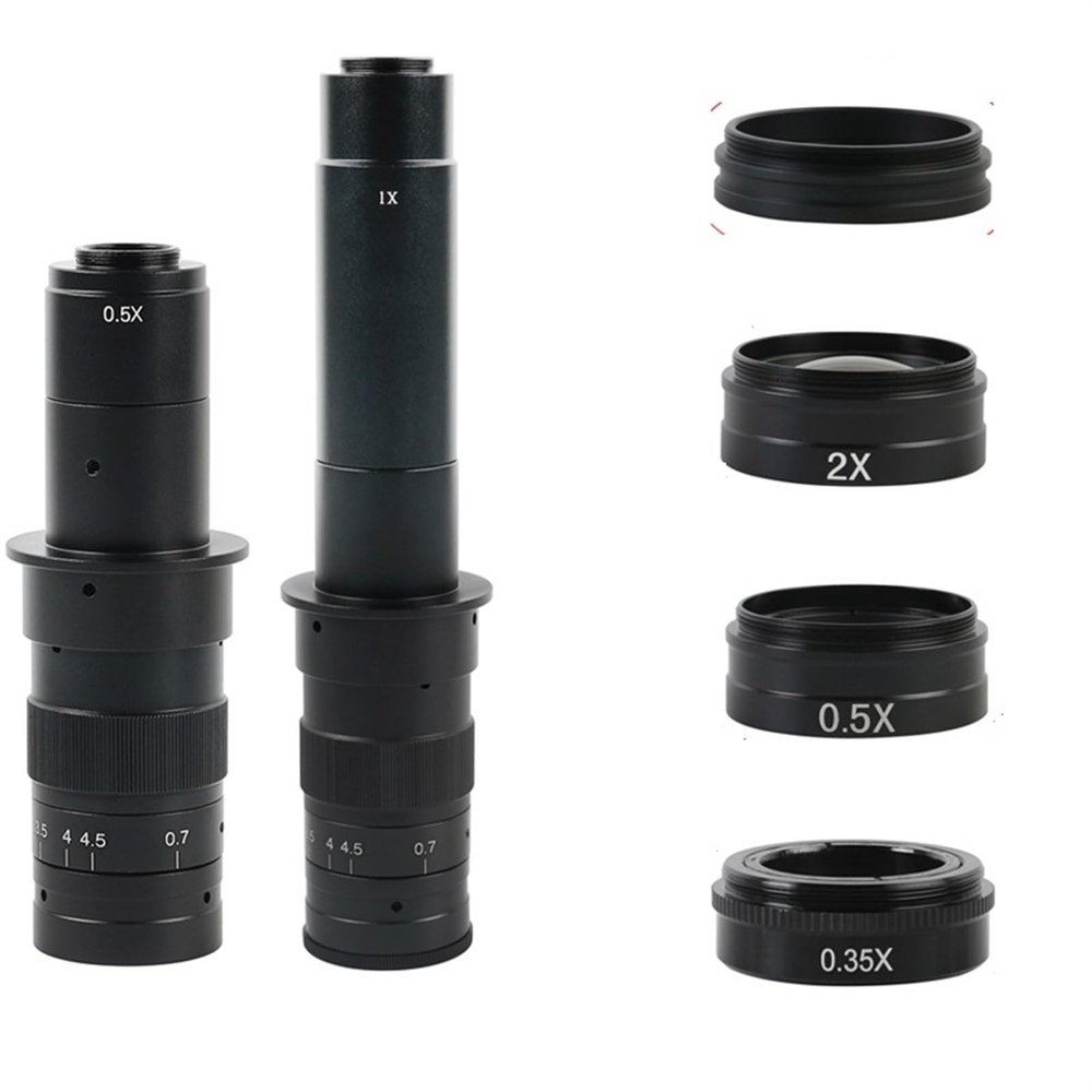 0.7X-4.5X Adjustable 180X 300 Lens + 0.5X 2X 0.35X 1X Extra Lens for Microscope Camera(300x-600x)