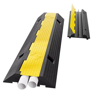 Cable Protector Ramp Rubber 2-Channel Cable Ramp with Rotating Top Cover, Outdoor Driveway, Garage, Garden Hidden Hose Protection Cover