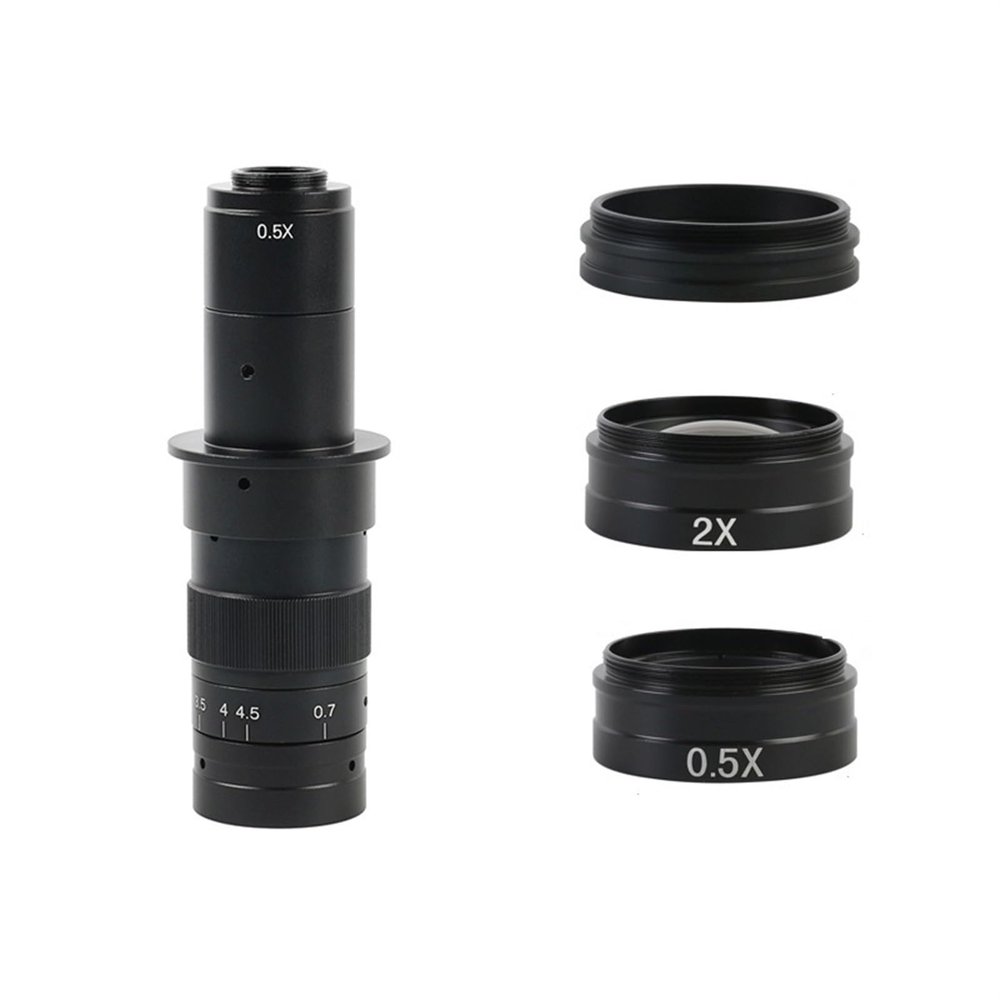 0.7X-4.5X Adjustable 180X 300 Lens + 0.5X 2X 0.35X 1X Extra Lens for Microscope Camera(90x-360x)