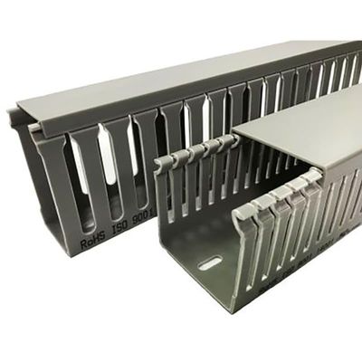 PVC Slotted Panel Trunking - Open Slot, W25 mm x D75mm, 1m Length, Gray, Pack of 1, MFR: 2339172