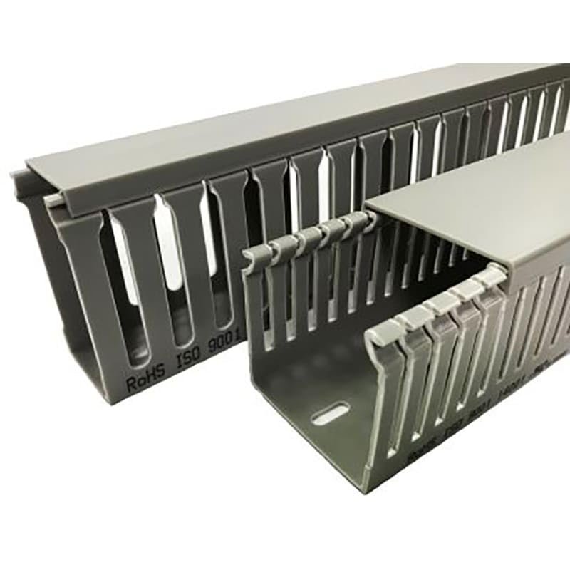 PVC Slotted Panel Trunking - Open Slot, W25 mm x D75mm, 1m Length, Gray, Pack of 1, MFR: 2339172
