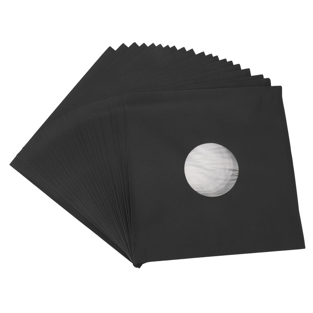 20Pcs Kraft Paper Matte Black Record Jackets, Thick Cardboard Sleeve with Center Hole, for Standard 12 Inch Records