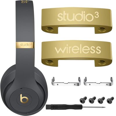 HONCUANWS Studio 3 Hinge Replacement Parts Metal Folding Original Hinges Headband Connector Clip Pin Cover Accessories Repair Kit Compatible with Beats Studio3 Wireless Over-Ear Headphones. (Gold)