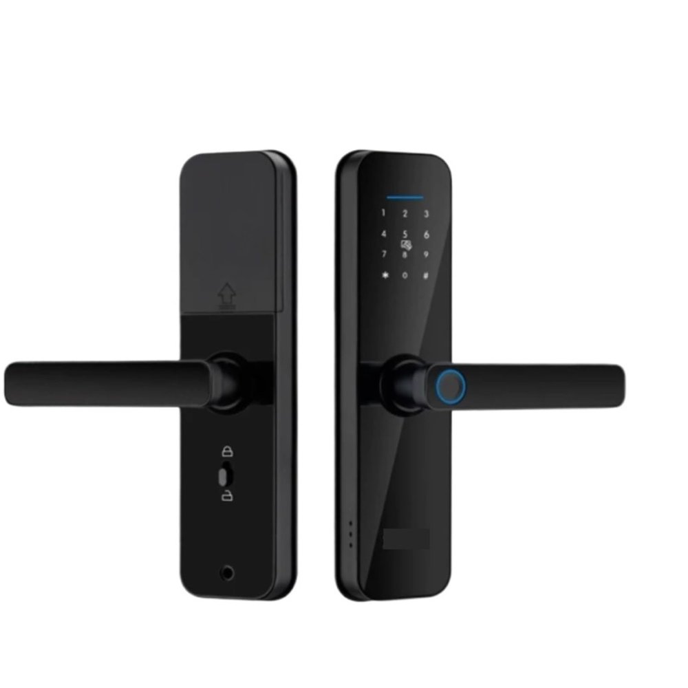 CYOMKWO WiFi Electronic Smart Door Lock with Biometric Fingerprint Card Password Key Unlock USB Emergency Charge(220x22-R(5050),Black)