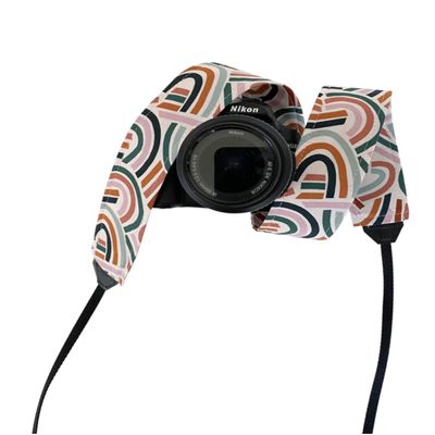 Boho Geometric Camera Strap (One Size - Width: 2", Pink and Brown)