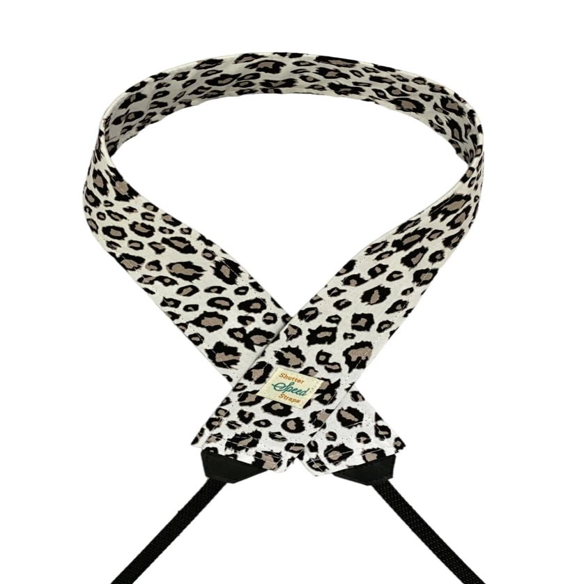 White, Black, and Brown Leopard Camera Strap (One Size - Width: 1.5")