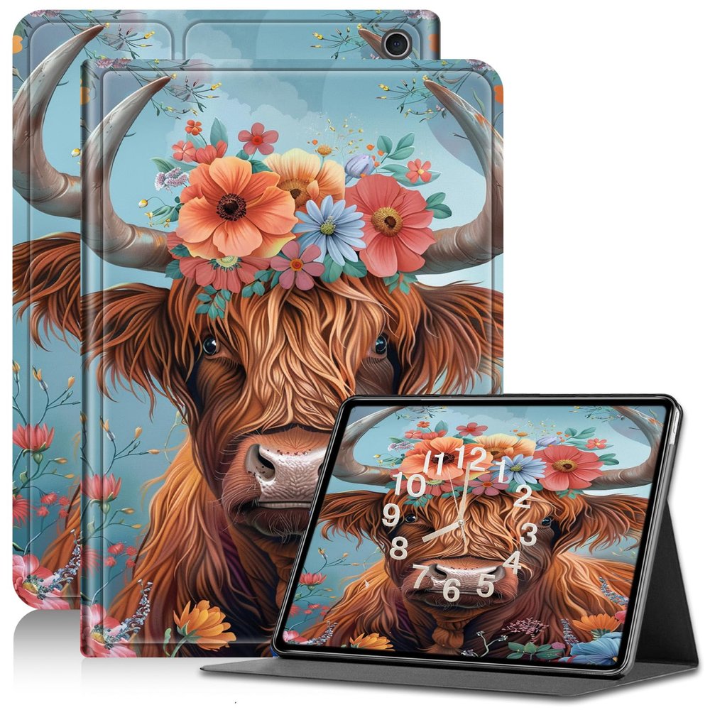 AIRWEE Case for Kindle Fire HD 10/10 Plus (13th/11th 2023/2021 Release), Adjustable Stand Kindle Fire HD 10 Tablet Case 11th Generation, with Auto Sleep/Wake Kindle Fire Case 10.1"", Flower Cow