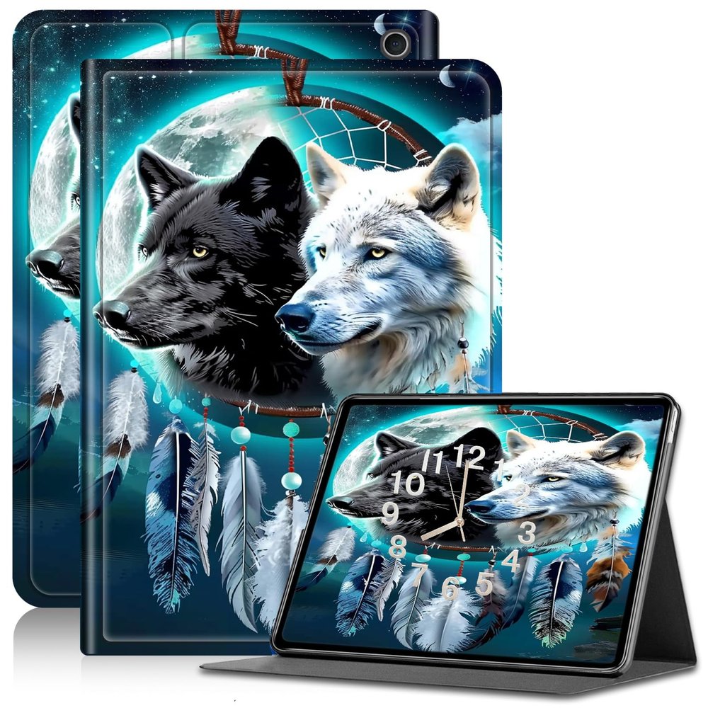 AIRWEE Case for Kindle Fire HD 10/10 Plus (13th/11th 2023/2021 Release), Adjustable Stand Kindle Fire HD 10 Tablet Case 11th Generation, with Auto Sleep/Wake Kindle Fire Case 10.1"", Black White Wolf