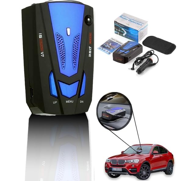 KF Premium Blue Car Radar 16 Band V7 GPS Speed Safe Detector - Stay Informed on The Road w Advanced 360 Laser Detection Voice Alerts and GPS Accuracy Comprehensive Road Safety Awareness