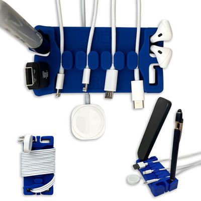 DeskBrick  Patented Non-Slip Steel-Weighted Desk Organizer & Cable Management Gadget, Versatile Cord, Phone & Accessory Holder for Office, Home & Desktop  Best Gift for Men. Blue
