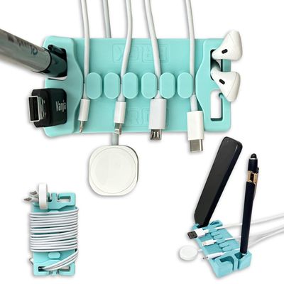 DeskBrick  Patented Non-Slip Steel-Weighted Desk Organizer & Cable Management Gadget, Versatile Cord, Phone & Accessory Holder for Office, Home & Desktop  Best Gift for Men. Aqua