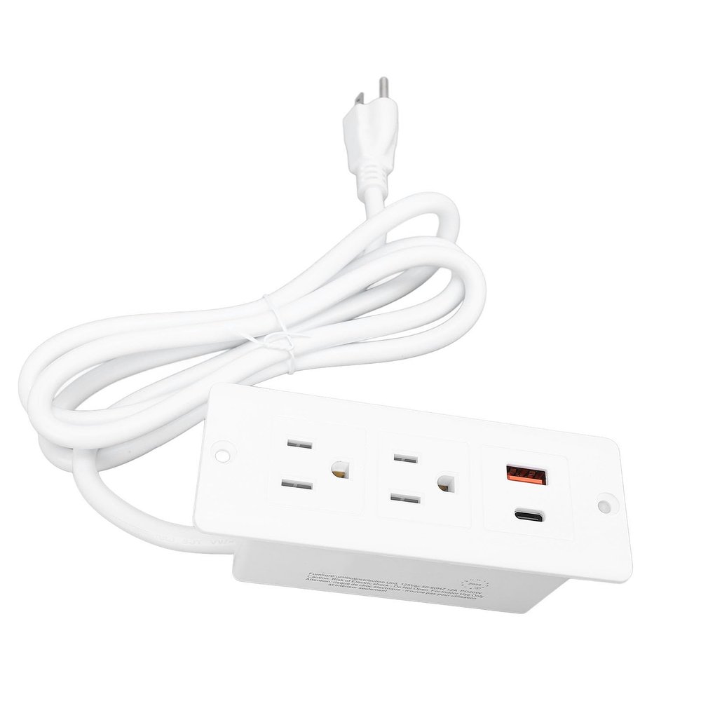 DirectNine Basics Recessed Desk Outlet, Versatile US Standard 125V 12A Recessed Power Strip 1500W for Bedside (White)