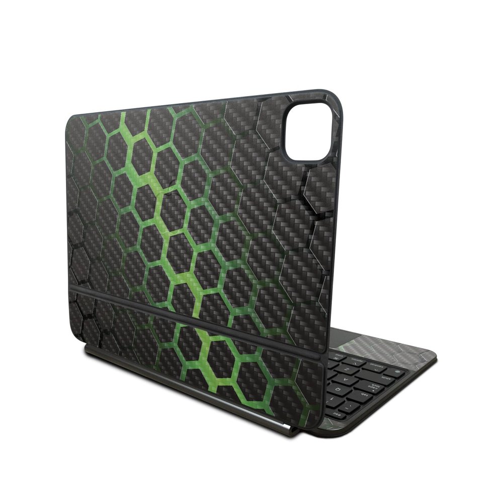 Carbon Fiber Skin Compatible with Apple Magic Keyboard for iPad Pro 11inch (M4) 2024 - Green Hex - Premium 3M Vinyl Protective Wrap Decal Cover - Easy to Apply | Crafted in The USA by MightySkins