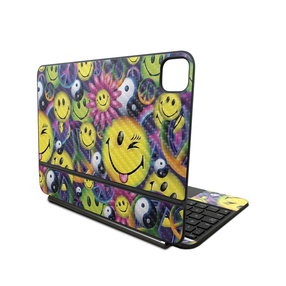 Carbon Fiber Skin Compatible with Apple Magic Keyboard for iPad Pro 11inch (M4) 2024 - Peace Smile - Premium 3M Vinyl Protective Wrap Decal Cover - Easy to Apply | Crafted in The USA by MightySkins
