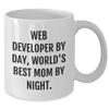 Amangny Web Developer by Day, World's Best Mom By Night White Coffee Mug for Graduation, Funny Quote Gifts from Web Developer Moms to Web Developer Friends view 2